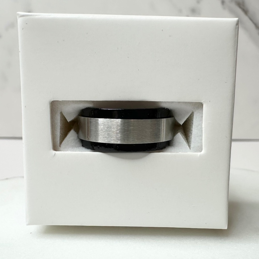 Bomb Party Mens Ring Wandering Soul Titanium and Black Wood Size 8 NWT